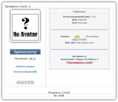 Персональная страница пользователя